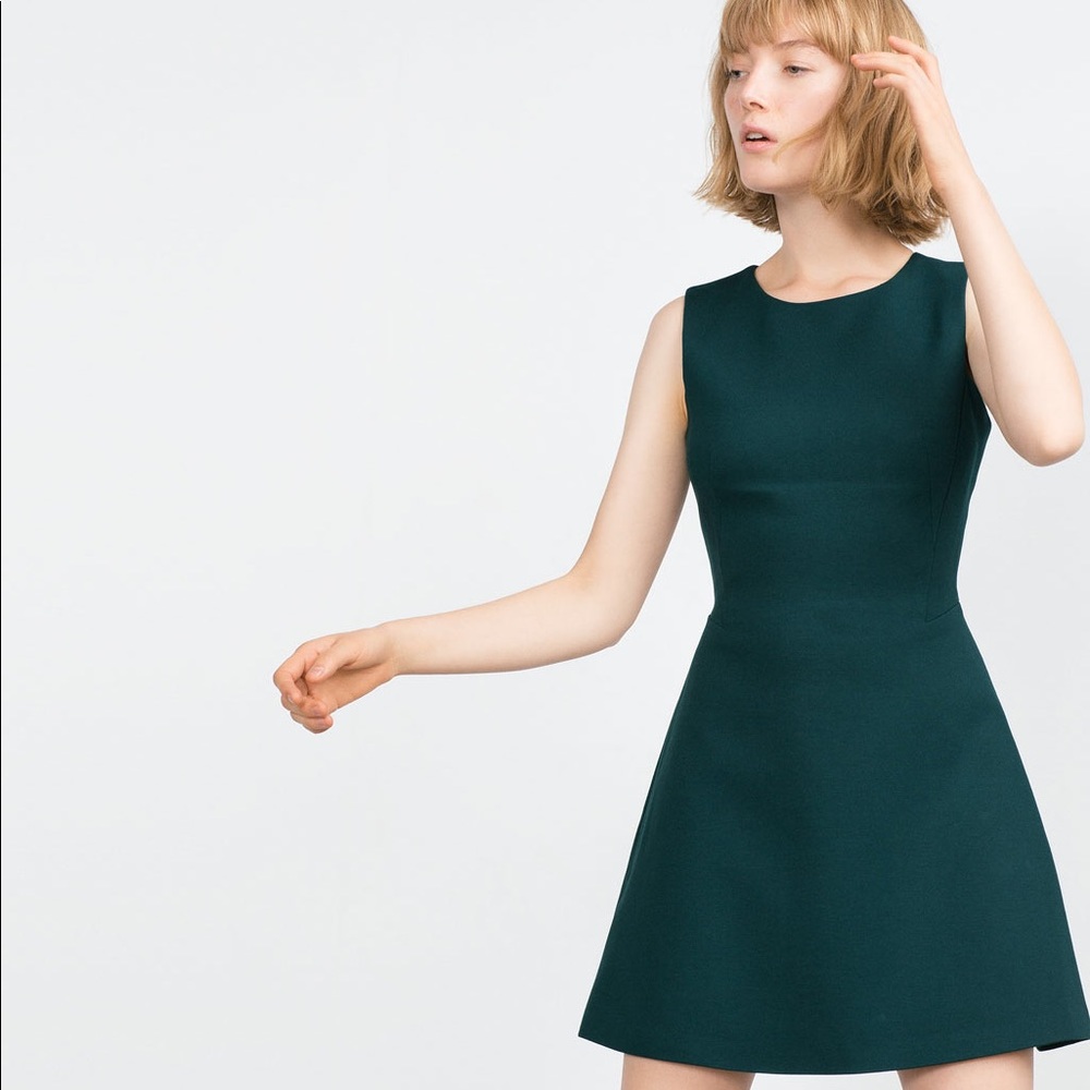 Zara Green Fit and Flare Mini Dress